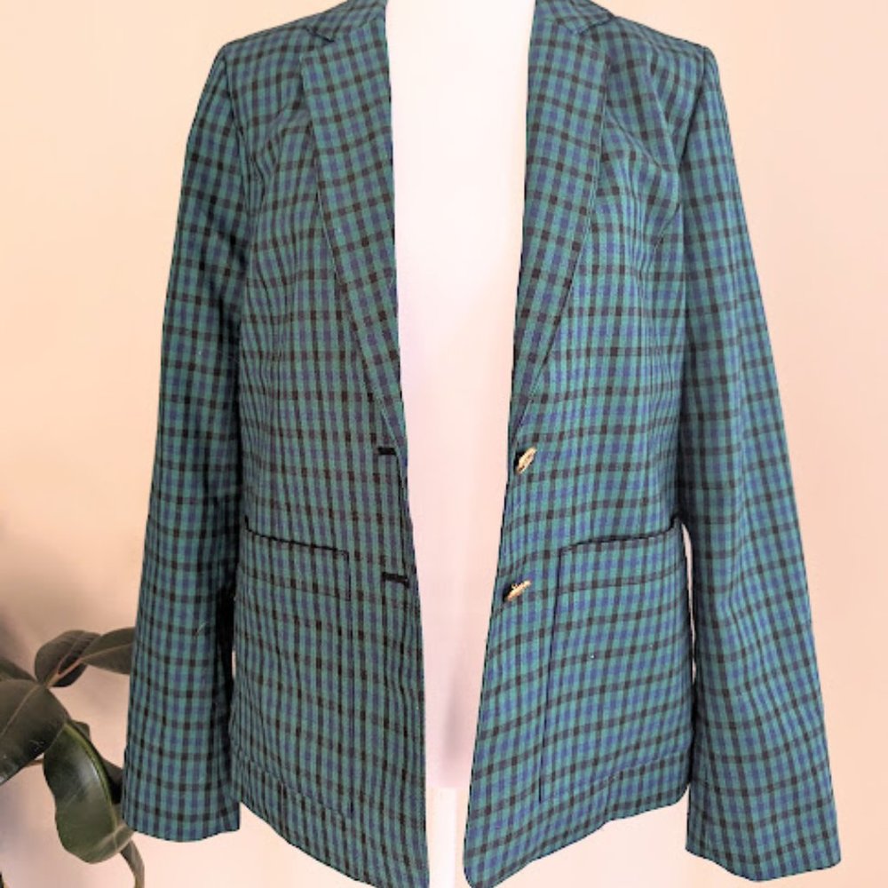 Draper James Checkerboard Blazer Size 2 Preppy Bu… - image 1